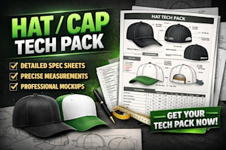 design custom hats and caps with tech pack and mockups