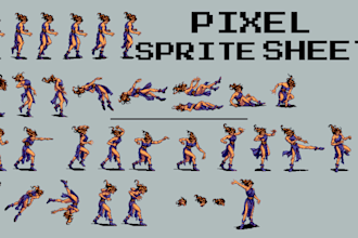 do pixel art 2d sprite sheet animation8bits character direction sprites game art