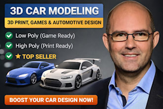 do 3d car modeling for 3d print and games development with high quality exterior