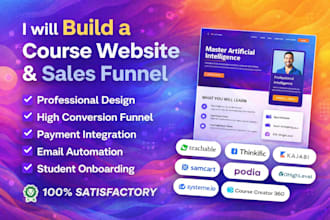 create course website and funnel on thinkific, kajabi, podia and gohighlevel