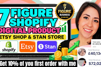 setup 7figure shopify digital product store, etsy shop stan store, digital store