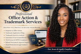 prepare trademark office action response for uspto filing, patent registration