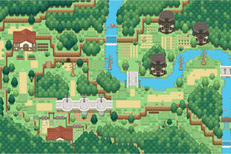 design pokemon tileset, tiles tiled map and overworld map for rom hack fan games