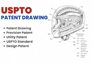 create patent drawing, techinical drawing illustration, wipo, utility patent