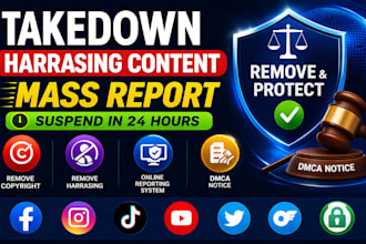 takedown harassing remove copyright mass report facebook youtube tiktok dmca