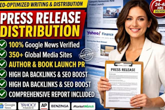 write and distribute SEO press releases for book launch PR, google news, media
