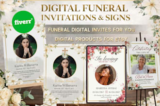 ready to sell etsy digital products, funeral signs and invitation templates