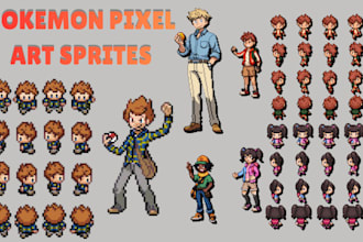 create custom pokemon trainer pixel art fakemon overwold sprites in gen 3, 4, 5