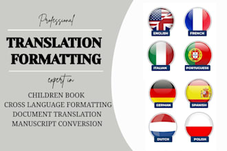 translate and format your book manuscript into german, french, italian, spanish
