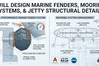 design marine fenders, mooring systems, and jetty structural details