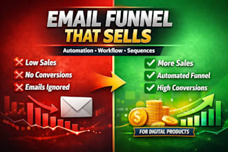 setup email automation funnel setup workflow email sequence for digital products