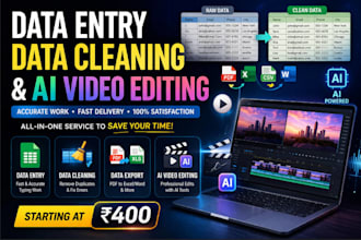 do data entry, data cleaning, data analysis and ai video editing