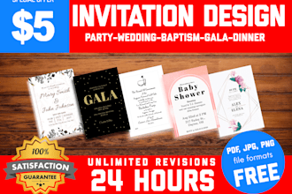 design invitations for wedding, birthday, baptism, or gala