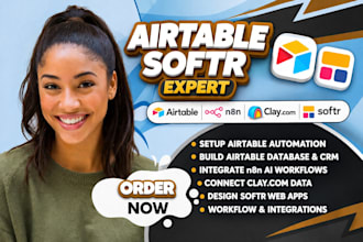 setup airtable automation, n8n ai, airtable database crm, clay com, softr expert