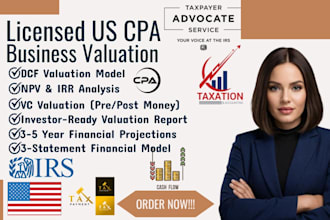 build valuation model, projections, perform business valuation dcf npv irr vc