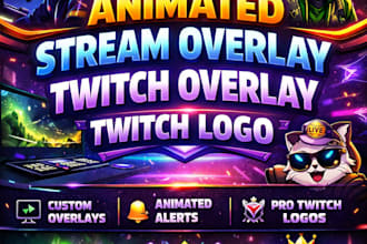 design animated stream overlay, twitch overlay, twitch logo