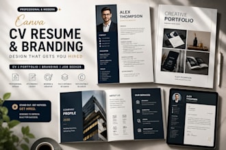design canva cv resume layout, portfolio template, company branding, job seeker