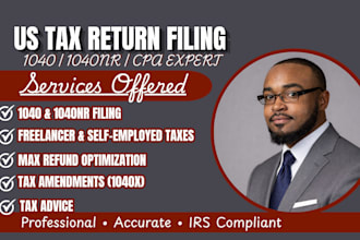 prepare, file and amend us tax return, personal tax, income tax, 1040, 104nr CPA