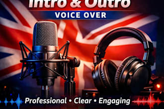record standout british podcast intro outro with professional UK voice over