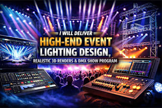 deliver high end event lighting design realistic 3d renders and dmx show program