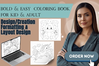 design bold and easy children coloring book  and adult coloring book for KDP