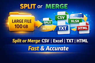 split or merge large CSV, excel, txt, HTML files using python
