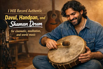 record davul, handpan, and shaman drum for cinematic, meditation and world music