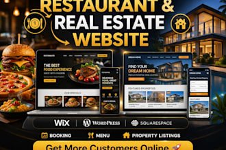 design restaurant cafe or realestate website on wix wordpress squarespace joomla