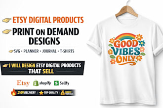 etsy, shopify, sellfy, print on demand, gelato, planner, svg journal design