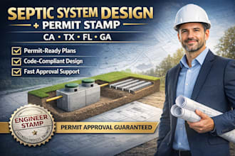 design septic system plan permit stamp for california florida texas georgia