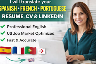 translate spanish french portuguese resume cv and linkedin profile to english