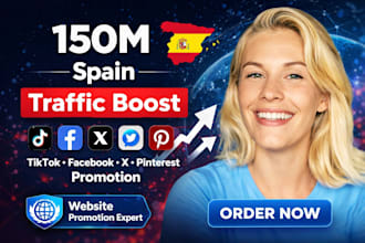 promote shoutout share website link to 150m spain tiktok, fb, x, pinterest users