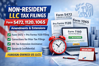 prepare irs form 5472 1120 1065 tax amendment, extension for non resident llc