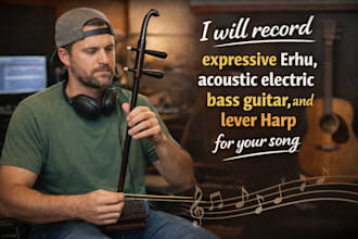 record erhu, acoustic electric bass guitar, and lever harp for your song