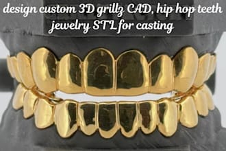 design custom 3d grillz cad, hiphop teeth jewelry stl for casting