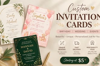 design a custom wedding, birthday, or event invitation