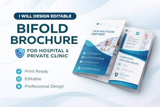 design editable bifold brochure for hospital and private clinic
