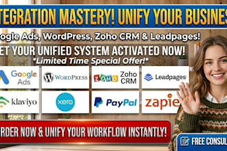 integrate google ad wordpresss zoho CRM klaviyo leadpages xero papal make zapier