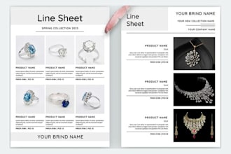 design editable product catalog, line sheet for fashion, jewelry apparel sales