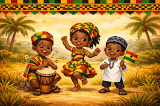 ghanaian kente art illustration children story book illustration cover art kdp