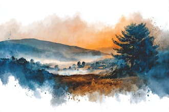 paint realistic landscape watercolor painting illustration