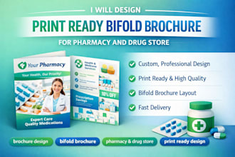design print ready bifold brochure for pharmacy and drug store