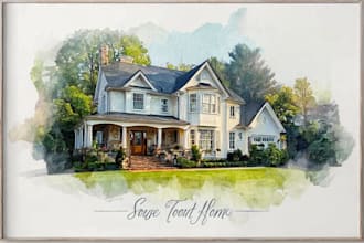 create a watercolor house portrait or buildings