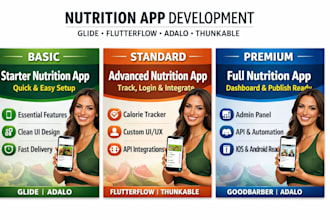 design a nutritional app glide app goodbarber flutterflow thunkable adalo rork