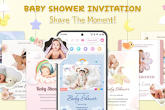 design baby shower invites, canva template, gender reveal, editable cards