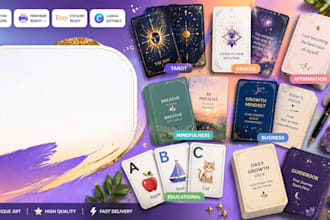 design affirmation cards, oracle cards, tarot cards, and mindfulness card decks