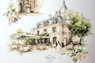illustrate your wedding venue in watercolor realistically