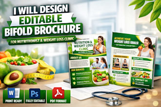 design editable bifold brochure for nutritionist and weight loss clinic