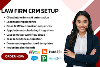 setup law firm CRM in zoho bigin hubspot salesforce pipedrive bitrix24 insightly