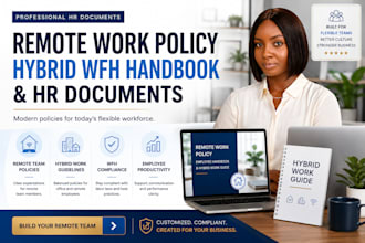 write and design a remote work policy, employee handbook, and hybrid wfh guide
